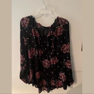 Black Blouse with Purple Flowers